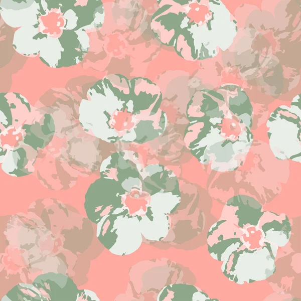 Seamless Plants Pattern Background Pink Green Flowers Greeting Card Fabric — Image vectorielle