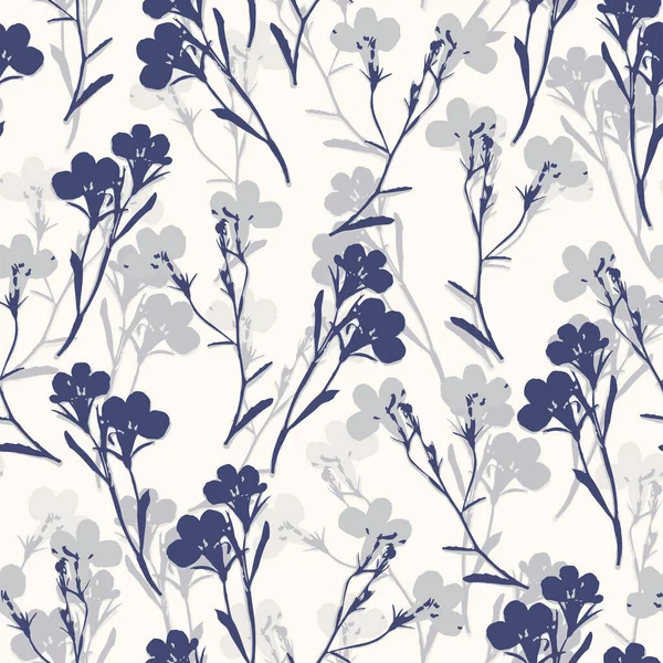 Nahtlose Klassische Doodle Blauen Blumen Muster Hintergrund Für Mode Stoff — Stockvektor