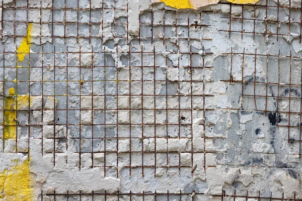 Текстура Старої Бетонної Стіни Металевою Іржавою Гіпсовою Сіткою — стокове фото