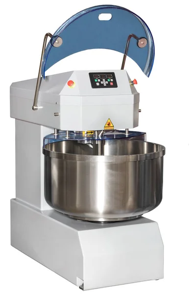 Dough mixer spiral automatic machine designed for high-quality preparation of a large volume of dough in a short period of time, isolated on white background.