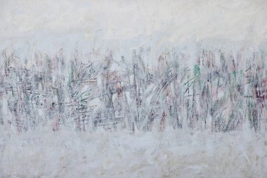 Texture from a gray old canvas with an abstract hatched pattern of colored lines.