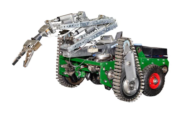 Egy Kompakt Kerekes Hernyós Terepjáró Járművet Egy Távirányítású Robotot Manipulátor — Stock Fotó