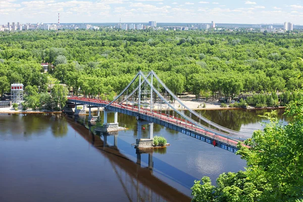 Aerial Photo Pedestrian Bridge Dnipro River Summer Landscape Connecting Central — Stock Photo, Image