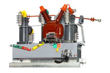 High-voltage equipment for power transmission lines. Vacuum switch recloser. Isolated on a white background.