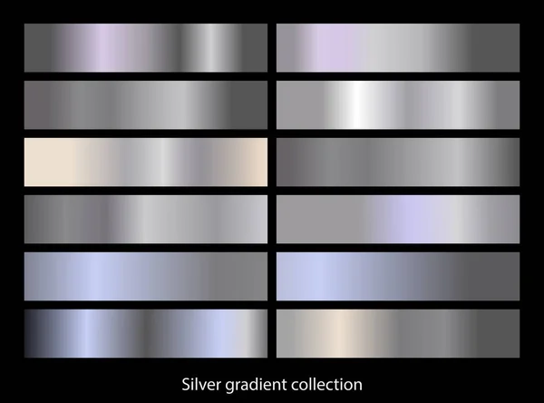 Ensemble Gabarits Dégradés Métal Argenté Collection Gradients Vectoriels Métalliques Illustration — Image vectorielle