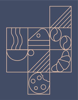 Kahve doğrusal izi. Geometrik minimalist tarzda kahve temalı desen. Soyut şekiller. Kapak tasarımı, yemek paketi, menü, arkaplan, kafeterya duvarı, afiş
