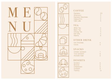 Kafe tasarım menüsü. Kafe için kahve içecek menüsü fiyat listesi, kahve dükkanı vektör şablonu.