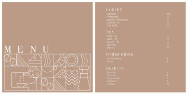 Kafe tasarım menüsü. Kafe için kahve içecek menüsü fiyat listesi, kahve dükkanı vektör şablonu.