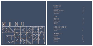 Kafe tasarım menüsü. Kafe için kahve içecek menüsü fiyat listesi, kahve dükkanı vektör şablonu.