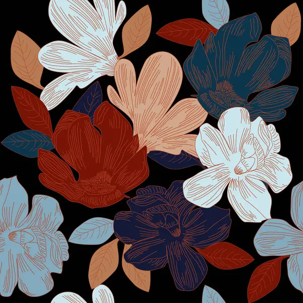 Fleur Motif Sans Couture Fond Floral Été Dessiné Main Croquis — Image vectorielle
