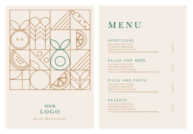 Sağlıklı yemek restoranı menüsü. Vejetaryen menü tasarımı ve vejetaryen yemekleri. İlan şablonu. Fast Food, Sağlıklı Yemek, Flyer Design, Basit, Minimalist.