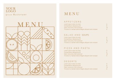 Sağlıklı yemek restoranı menüsü. Vejetaryen menü tasarımı ve vejetaryen yemekleri. İlan şablonu. Fast Food, Sağlıklı Yemek, Flyer Design, Basit, Minimalist.