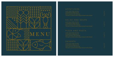 Deniz ürünleri menüsü şablonu. Balık restoranının tasarım şablonu. Vektör çizimi. Örnek tasarım. Marka stili vektör illüstrasyonu. Kafe, restoran, bar için vektör menü broşürü.