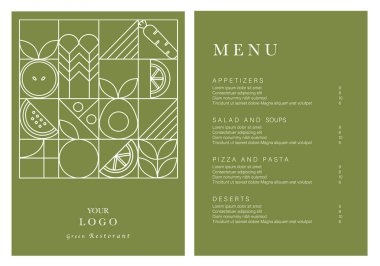 Sağlıklı yemek restoranı menüsü. Vejetaryen menü tasarımı ve vejetaryen yemekleri. İlan şablonu. Fast Food, Sağlıklı Yemek, Flyer Design, Basit, Minimalist.