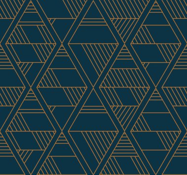 Lüks geometrik altın çizgili sanat ve sanat deco arka plan vektörü. Soyut geometrik desen. Arkaplan desensiz geometrik çizgi elmasları, soyut tasarım vektörü. 