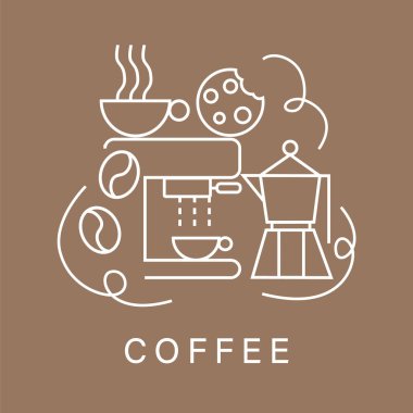 Hand drawn illustration of Bakery and Coffee. Abstract geometric line background. Pattern for cover design, food package, menu, background, caf wall, coffee shop, web banner clipart