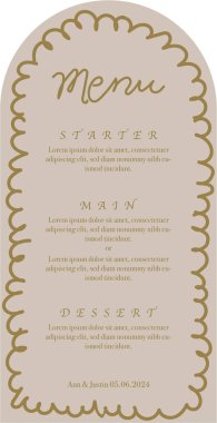 Menü kartı. Lüks yemek menüsü. Restoran, kafe, kafeterya vektör şablonu, düğün veya diğer tatil için menü fiyat listesi. 