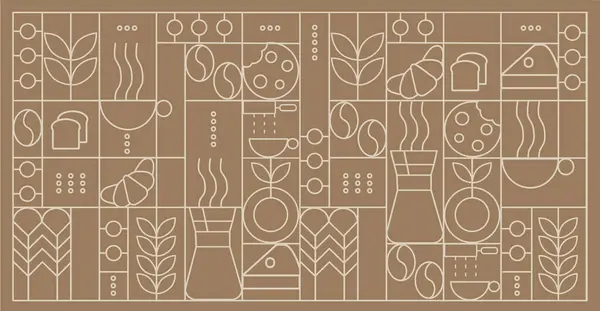 Web afişi. Fırın ve kahvenin el çizimi. Simgeler. Soyut geometrik çizgi arkaplanı. Altın lüks. Kapak tasarımı, yemek paketi, menü, arkaplan, kafe duvarı, kafe,