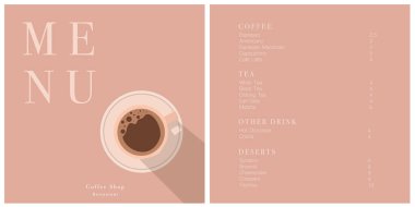 Kafe tasarım menüsü. Kafe için menü fiyatları listesi, kahve dükkanı vektör şablonu. Kahve doğrusal izi. Geometrik minimalist tarzda kahve temalı desen. 