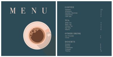 Kafe tasarım menüsü. Kafe için menü fiyatları listesi, kahve dükkanı vektör şablonu. Kahve doğrusal izi. Geometrik minimalist tarzda kahve temalı desen. 