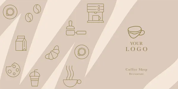 stock vector Hand drawn illustration of Bakery and Coffee. Icons. Abstract geometric line background. Gold luxury. Pattern for cover design, food package, menu, background, caf wall, coffee shop, web banner