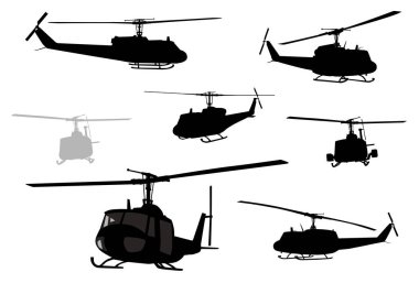 Askeri helikopter siluetleri ayarlandı. Vektör EPS 8