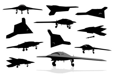 Drone vector silhouettes collection. EPS 8