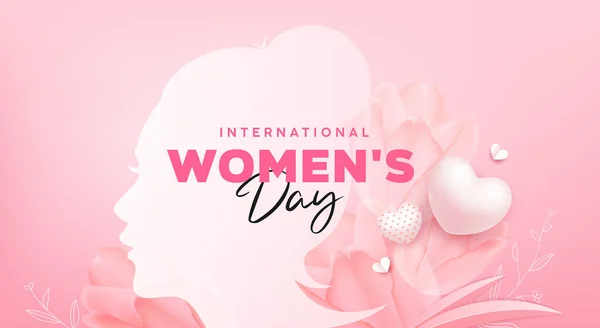 International Women Day March Flower Heart Pink Background Eps10 Vector — ストックベクタ