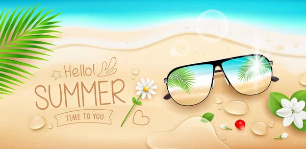 Summer Holiday Sunglasses Water Drop Jasmine Flower Coconut Leaf Poster — Stock Vector