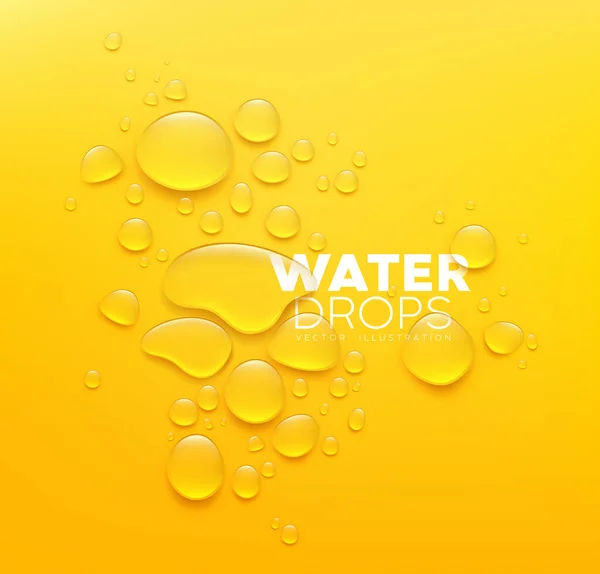 Vodní Kapky Realistické Plakát Design Žlutém Pozadí Eps Vektorové Ilustrace — Stockový vektor