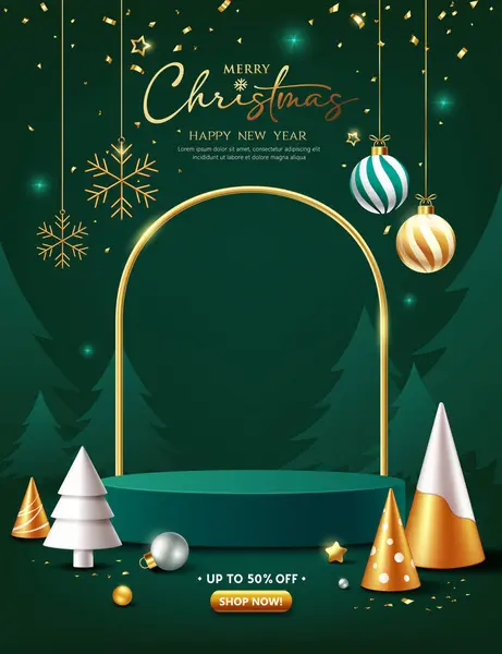 Buon Natale Felice Anno Nuovo Disegno Poster Poster Ornamenti Podio Vettoriali Stock Royalty Free