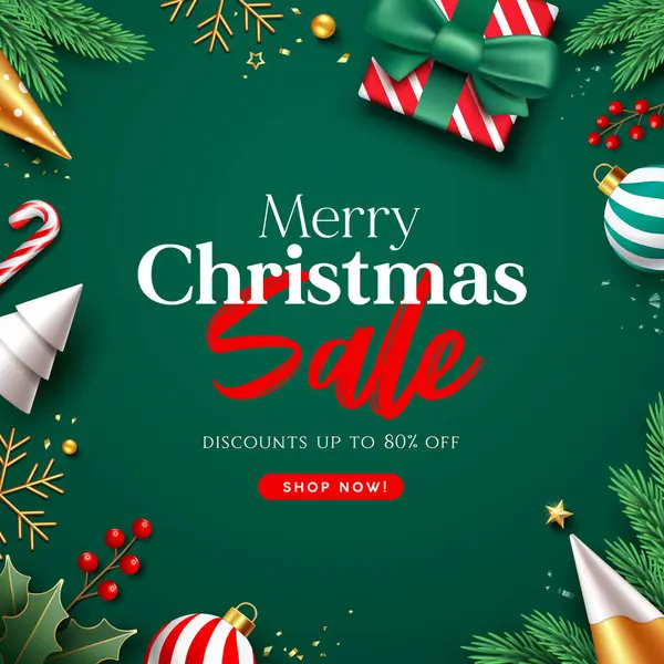 Boldog Karácsonyt Eladó Dísztárgyak Piros Fehér Ajándék Doboz Zöld Szalag Jogdíjmentes Stock Illusztrációk