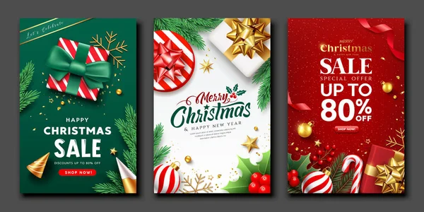 Frohe Weihnachten Und Ein Gutes Neues Jahr Verkauf Drei Stile lizenzfreie Stockillustrationen