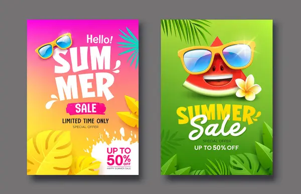 Sommer Verkauf Bunte Plakat Flyer Zwei Design Kollektionen Hintergrund Eps lizenzfreie Stockvektoren