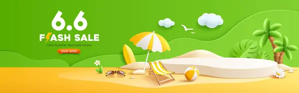 Summer Flash Sale Podium Display Pile Sand Coconut Tree Beach Royalty Free Stock Illustrations