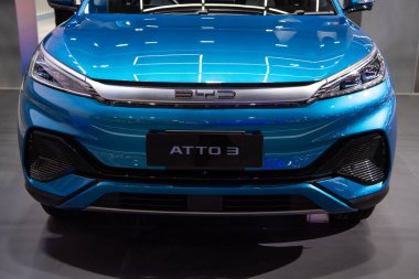 BYD ATTO 3 EV car on display at The 39th Thailand International Motor Expo 2022 on November 30, 2022 in Nonthaburi, Thailand.
