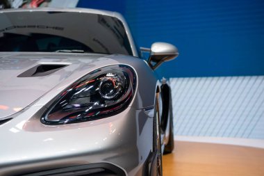 Porsche 718 Cayman GT4 RS on display at The 39th Thailand International Motor Expo 2022 on November 30, 2022 in Nonthaburi, Thailand.