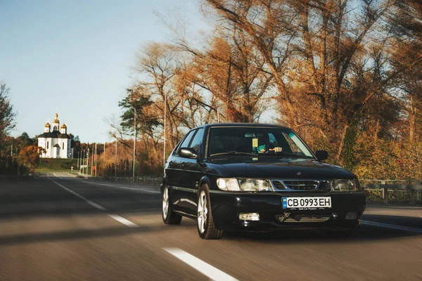 Stock image Ukraine, Chernihiv - October 10, 2022: Old Swedish car Saab 9-3 Aero on the road. Car in motion