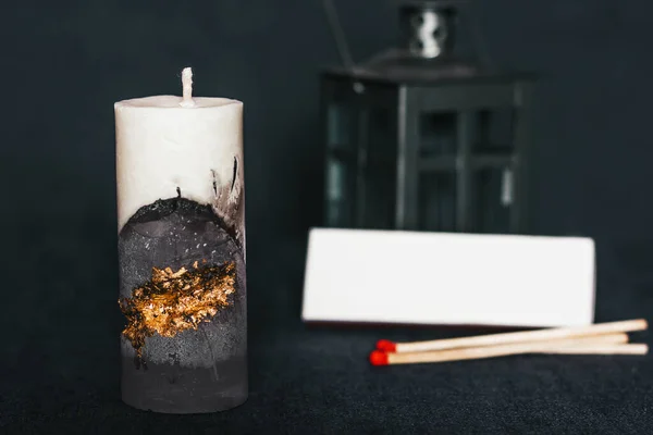 Incredibly Beautiful Candle Clean Background Handmade Wax Concrete Candle Gilding — Stock Photo, Image