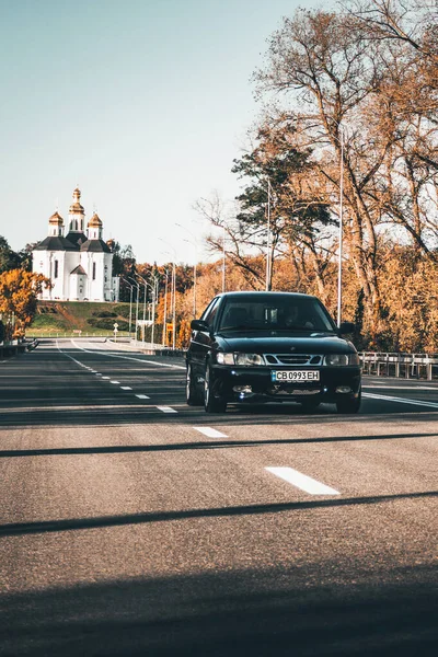 Ukraina Czernihów Października 2022 Stary Szwedzki Samochód Saab Aero Drodze — Zdjęcie stockowe