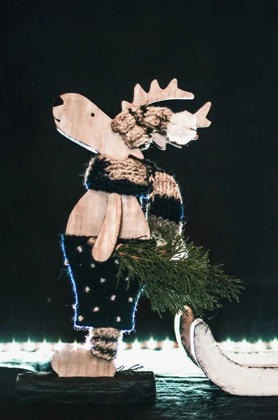 New Year Elk Hat Sleigh Moose Made Cardboard Elk Holiday — Fotografia de Stock