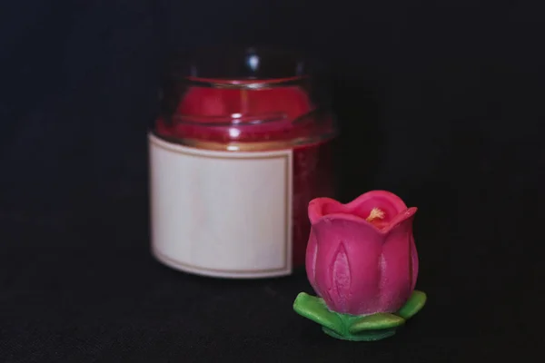 Beautiful Scented Candle Shape Flower Beautiful Handmade Candles Cozy Atmosphere — Stock Photo, Image
