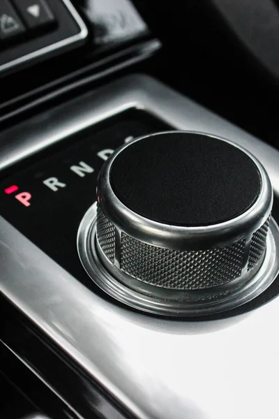 Dark Luxury Interior Steering Wheel Shift Lever Automatic Transmission — Stock Photo, Image