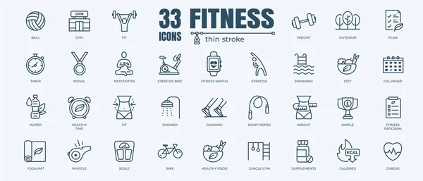 Fitness Icon Set Editable Stroke White Background Thin Line Style — Stock Vector