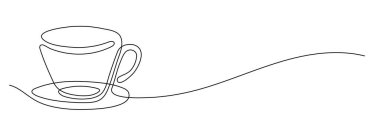 Duman vektörü illüstrasyonlu kesintisiz ince çizgi kahve fincanı, kafe için minimalist çizim karalama..