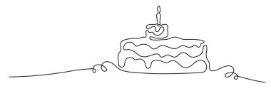 Sürekli bir çizgi halinde mumlu doğum günü pastası çizimi..