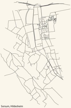 Alman bölgesel başkenti Hildesheim, Almanya 'nın SORSUM MUNICIPALITY kentinin klasik bej arka planında yer alan kentsel yol haritasının ayrıntılı navigasyon siyah hatları