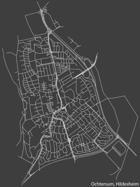 Almanya 'nın başkenti Hildesheim' ın OCHTERSUM MUNICIPALITY şehir haritasının beyaz çizgileri koyu gri arka plan üzerine ayrıntılı olarak çizildi
