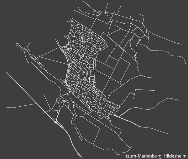 Szczegółowa Negatywna Nawigacja Białe Linie Ulice Miejskie Mapa Itzum Marienburg — Wektor stockowy