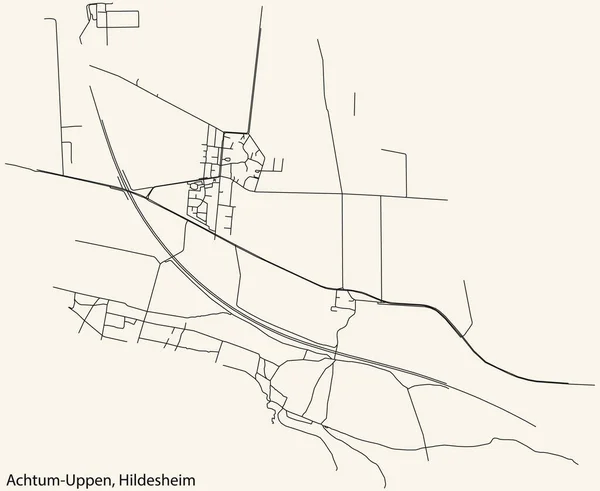 Detaillierte Navigation Schwarze Linien Stadtplan Der Achtum Uppen Municipality Der — Stockvektor